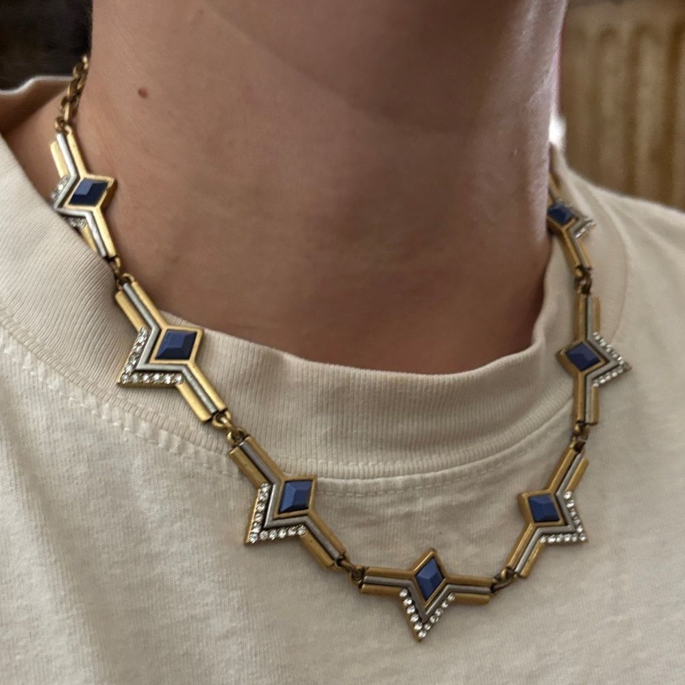J. Crew Gold and Blue Geometric Necklace - Picture 10 of 12